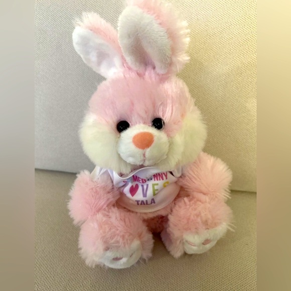 Easter Pink Bunny Stuffed Animal with custom name tee Tala - Picture 1 of 4